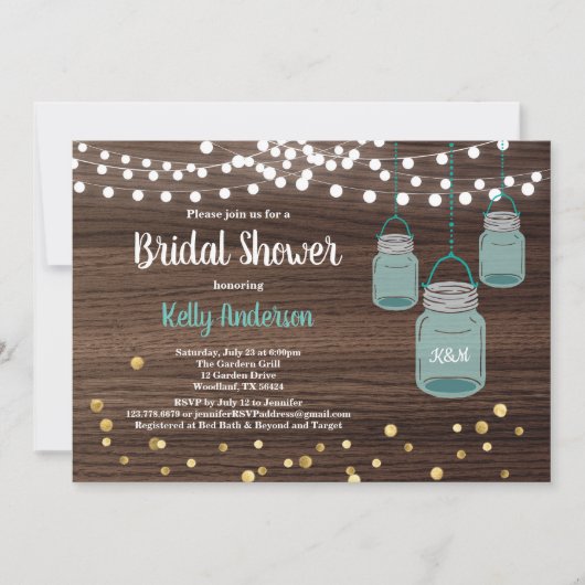 Invitation nuptiale de douche de pot de maçon. (Devant)
