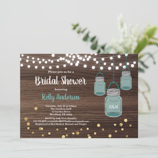 Invitation nuptiale de douche de pot de maçon. (Debout devant)