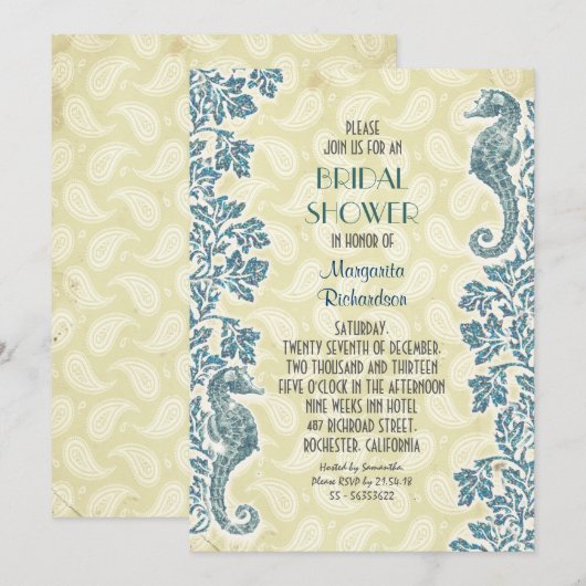 invitation nuptiale de douche d'hippocampes (Devant / Derrière)