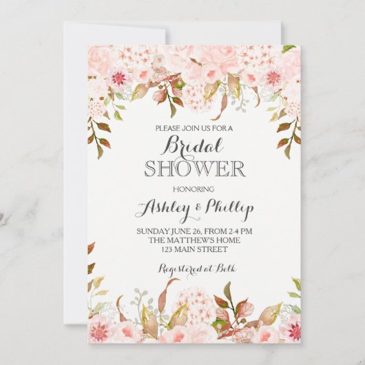 invitation nuptiale de douche d'hortensia (Devant)
