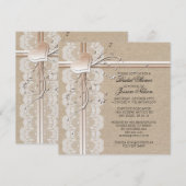 Invitation nuptiale de luxe Lace Heart Burlap (Devant / Derrière)