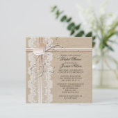Invitation nuptiale de luxe Lace Heart Burlap (Debout devant)