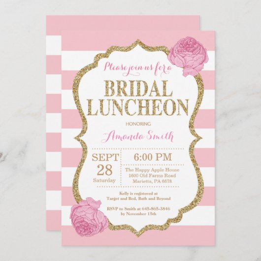 Invitation nuptiale de rose et de déjeuner de (Devant / Derrière)