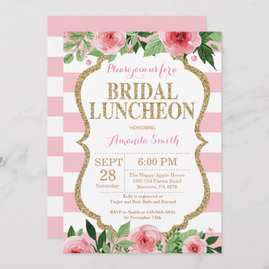 Invitation nuptiale de rose et de déjeuner de (Devant / Derrière)