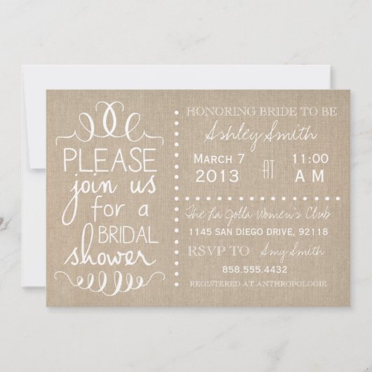 Invitation nuptiale de toile de jute naturelle (Devant)