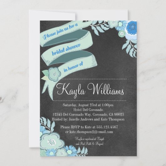 Invitation nuptiale florale Teal de douche de (Devant)