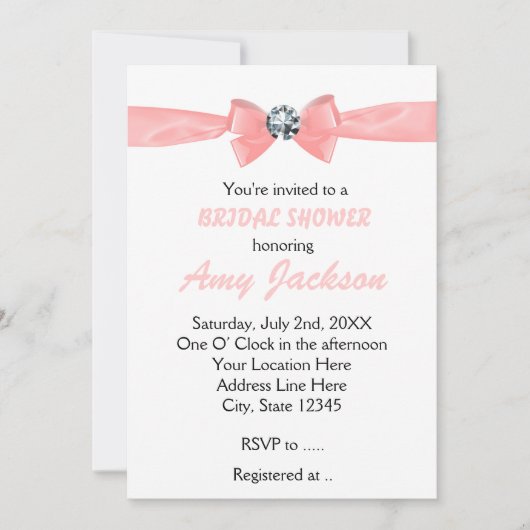 Invitation nuptiale Glam Peach Diamond Bow (Devant)