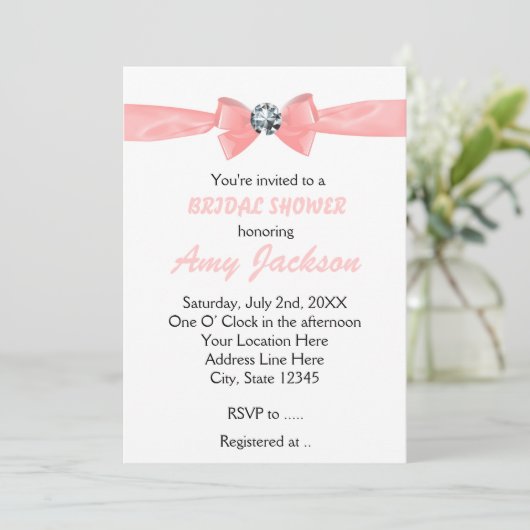 Invitation nuptiale Glam Peach Diamond Bow (Debout devant)