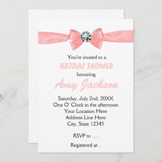 Invitation nuptiale Glam Peach Diamond Bow (Devant / Derrière)