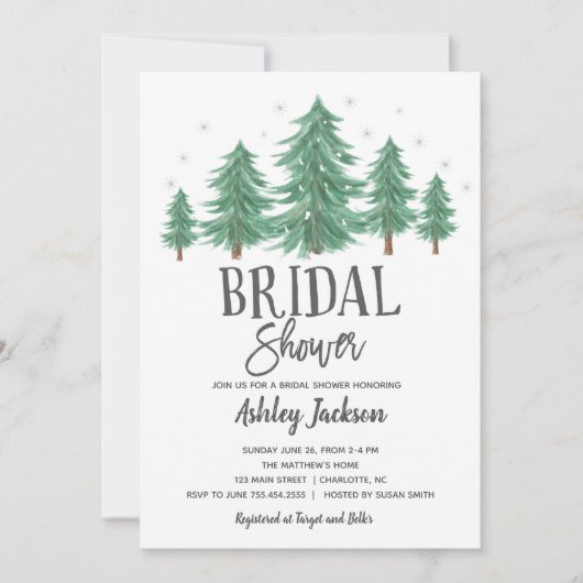 Invitation nuptiale hiver douche verte Bois (Devant)