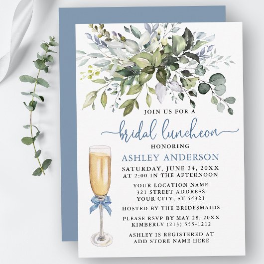 Invitation Nuptiale Luncheon Aquarelle Verdure Dusty Blue Bow
