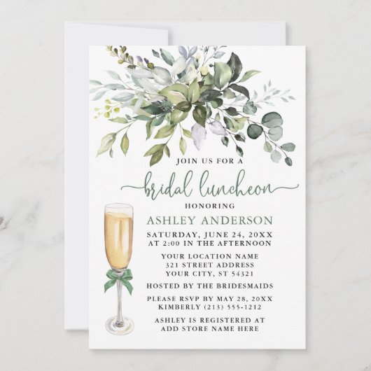 Invitation Nuptiale Luncheon Aquarelle Verdure Sage Green Bow (Devant)