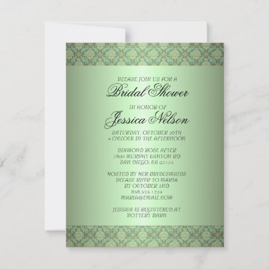 Invitation nuptiale Luxury Green Damask Swirls (Devant)