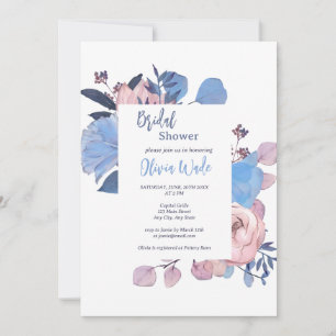 Invitation nuptiale moderne Blue & Mauve Watercolo