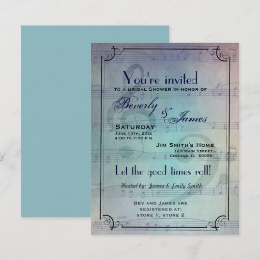 Invitation nuptiale orientée musicale de douche (Devant / Derrière)