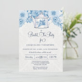 Invitation Nuptiale Tea Party Aquarelle Marine Bleu Blanc Flo (Debout devant)