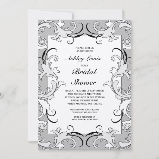 Invitation nuptiale victorienne noire de douche (Devant)