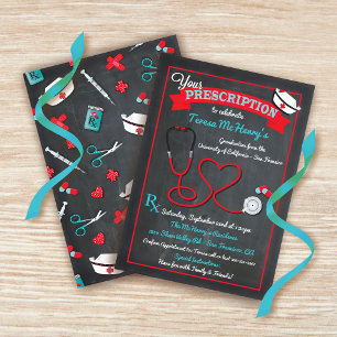 Invitation Nurse Medical Graduation Heart Stethoscope Invite