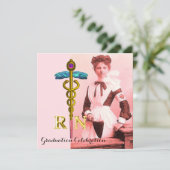 Invitation NURSE vintage et Gold Caduceus Emblem Graduation (Debout devant)