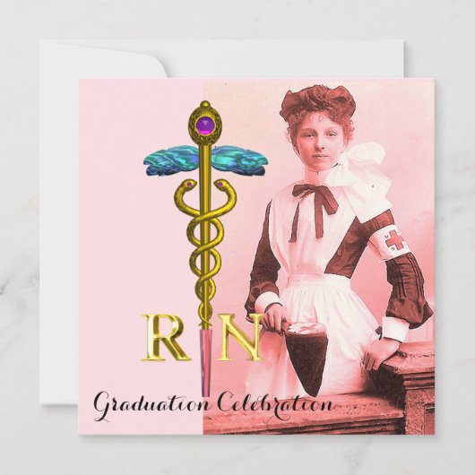 Invitation NURSE vintage et Gold Caduceus Emblem Graduation (Devant)