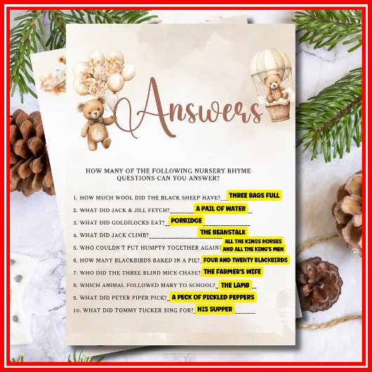 Invitation NURSERSERY RHYME QUIZ Baby shower Jeu mignonne Our