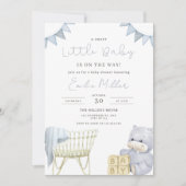 Invitation Nursery Bleu pour Bébé Lit de Bébé Shower pour Gar (Devant)