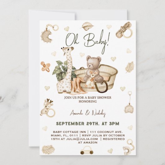 Invitation Nursery Boho Baby shower neutre (Devant)