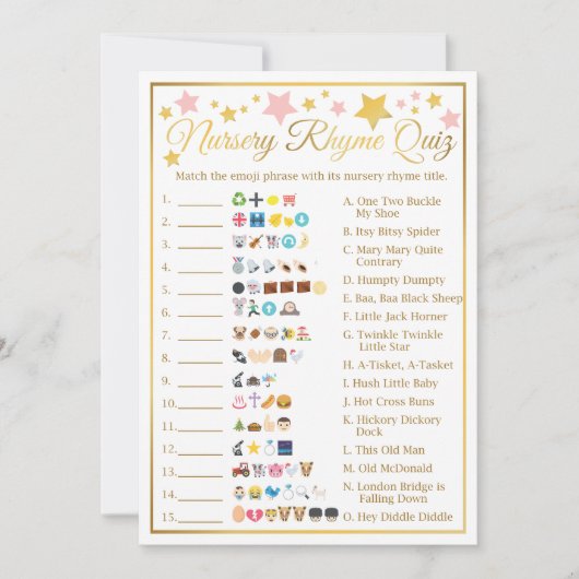 Invitation Nursery Rhyme Baby Emoji Jeu Rose Gold Star (Devant)