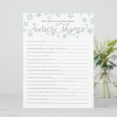 Invitation Nursery Rhyme Game Snowflake Baby shower Game Card (Debout devant)