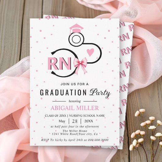 Invitation Nursing shool stethoscope pink RN graduation