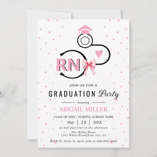 Invitation Nursing shool stethoscope pink RN graduation (Devant)