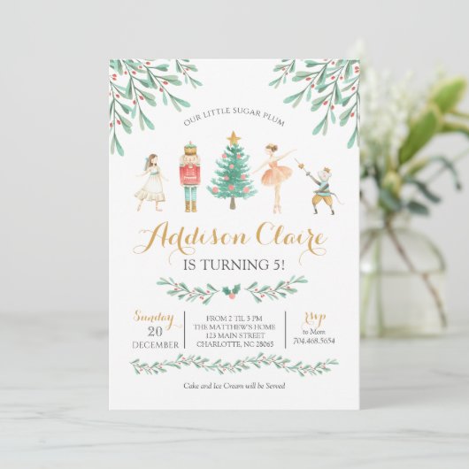 Invitation Nutcracker Anniversaire Sugar Plum Fée Noël (Debout devant)