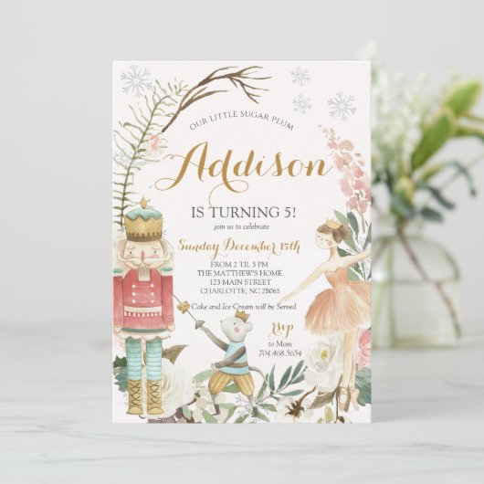 Invitation Nutcracker Anniversaire Sugar Plum Fée Noël (Debout devant)