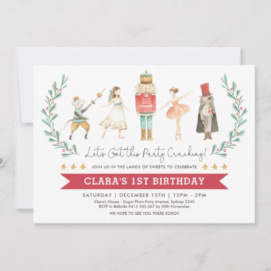 Invitation Nutcracker Anniversaire Sugar Plum Fée Noël (Devant)