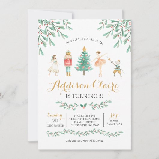 Invitation Nutcracker Anniversaire Sugar Plum Fée Noël (Devant)