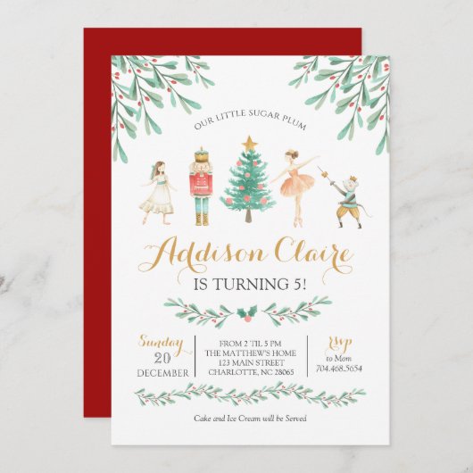 Invitation Nutcracker Anniversaire Sugar Plum Fée Noël (Devant / Derrière)