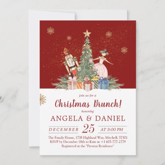 Invitation Nutcracker Aquarelle Brunch de Noël (Devant)
