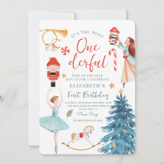 Invitation Nutcracker Aquarelle Onederful Baby Birthday (Devant)