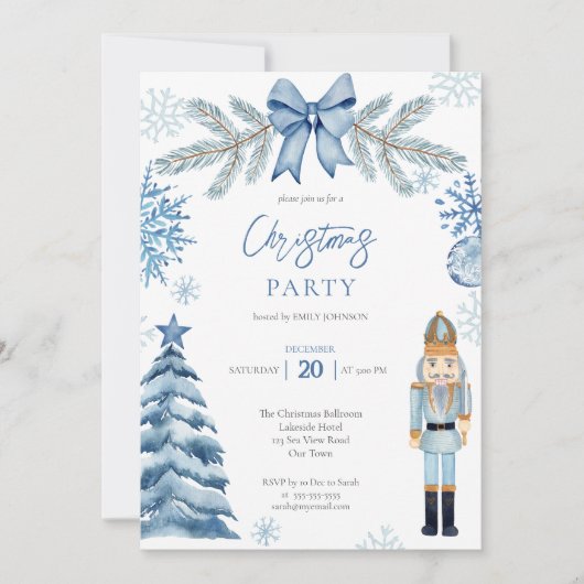 Invitation Nutcracker argent bleu arc Noël (Devant)