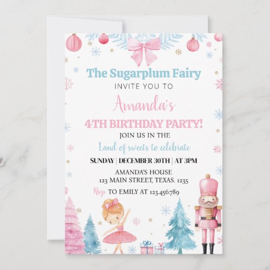 Invitation Nutcracker Ballet Fairy Rose Anniversaire Invitati (Devant)