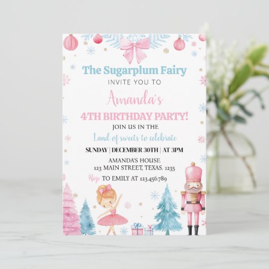 Invitation Nutcracker Ballet Fairy Rose Anniversaire Invitati (Debout devant)
