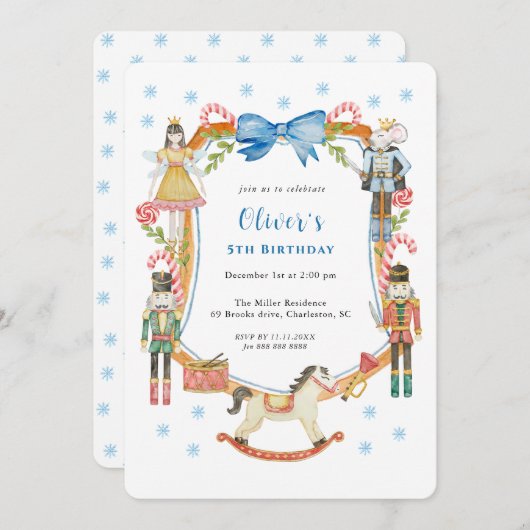 Invitation Nutcracker bleu mignon Noël Garçon Anniversaire (Devant / Derrière)
