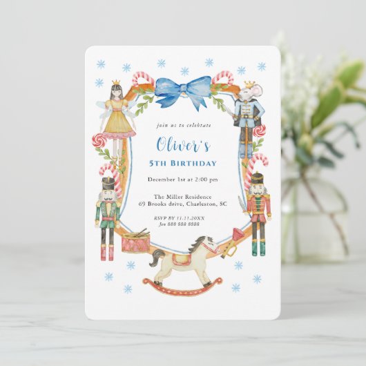 Invitation Nutcracker bleu mignon Noël Garçon Anniversaire (Debout devant)