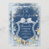 Invitation Nutcracker Blue Winter Oh What Fun First Birday (Devant / Derrière)