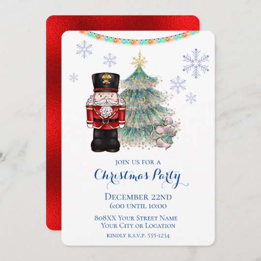 Invitation Nutcracker et souris King Christmas Party (Devant / Derrière)