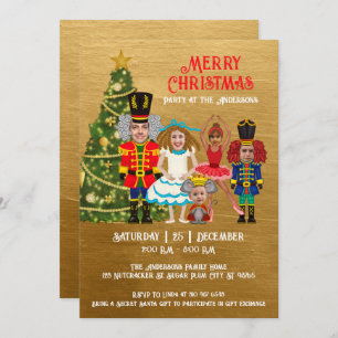 Invitation Nutcracker Famille de cinq Gold Noël