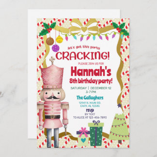 Invitation Nutcracker girl Christmas birthday invite.