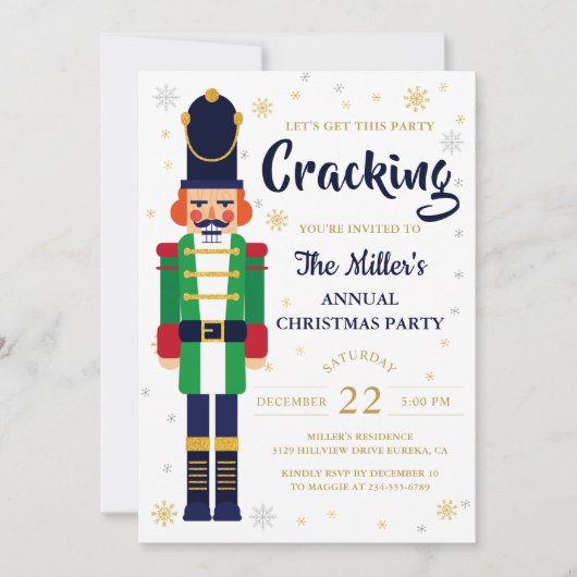 Invitation Nutcracker Gold Snowflics Noël Fête (Devant)