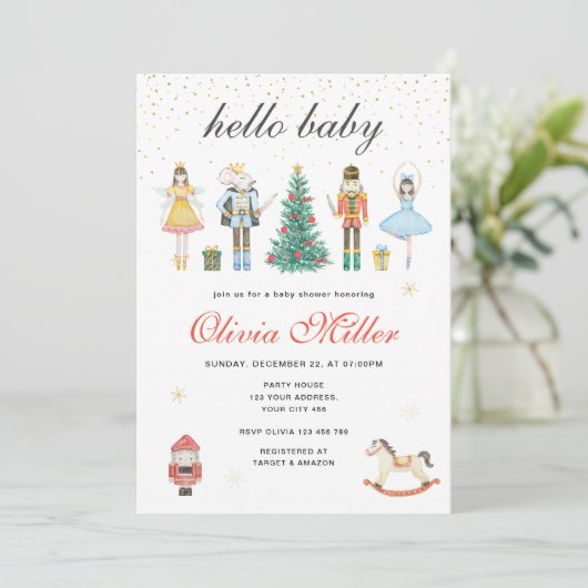 Invitation Nutcracker Hello Baby shower (Debout devant)