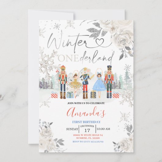 Invitation Nutcracker Hiver Onederland White Snowflake (Devant)